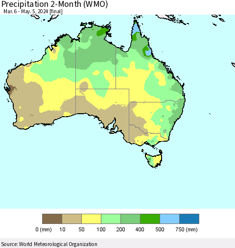 Australia Precipitation 2-Month (WMO) Thematic Map For 3/6/2024 - 5/5/2024