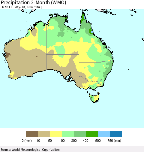 Australia Precipitation 2-Month (WMO) Thematic Map For 3/11/2024 - 5/10/2024