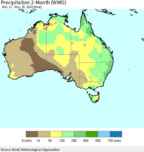 Australia Precipitation 2-Month (WMO) Thematic Map For 3/21/2024 - 5/20/2024