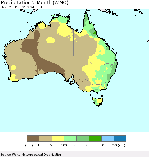 Australia Precipitation 2-Month (WMO) Thematic Map For 3/26/2024 - 5/25/2024