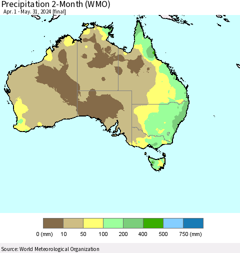 Australia Precipitation 2-Month (WMO) Thematic Map For 4/1/2024 - 5/31/2024