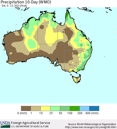 Australia Precipitation 10-Day (WMO) Thematic Map For 12/6/2021 - 12/15/2021