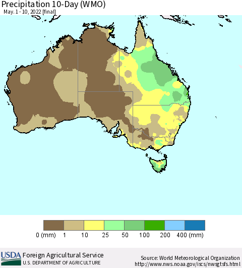 Australia Precipitation 10-Day (WMO) Thematic Map For 5/1/2022 - 5/10/2022