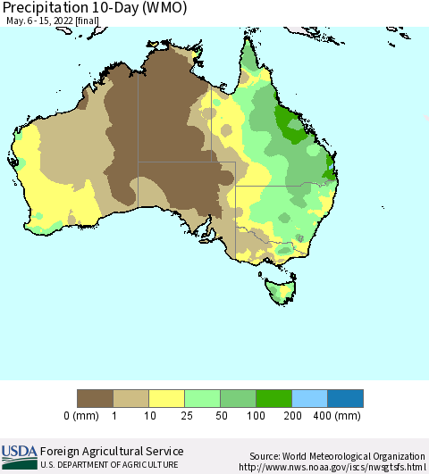 Australia Precipitation 10-Day (WMO) Thematic Map For 5/6/2022 - 5/15/2022
