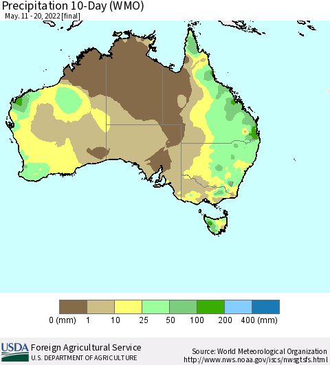 Australia Precipitation 10-Day (WMO) Thematic Map For 5/11/2022 - 5/20/2022