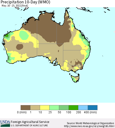 Australia Precipitation 10-Day (WMO) Thematic Map For 5/16/2022 - 5/25/2022