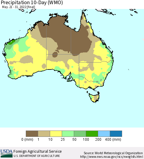 Australia Precipitation 10-Day (WMO) Thematic Map For 5/21/2022 - 5/31/2022