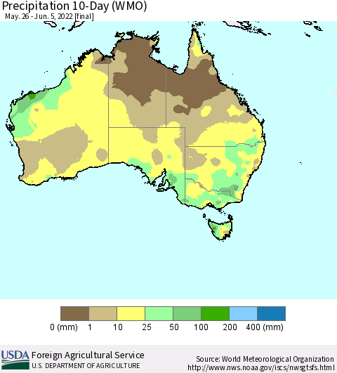 Australia Precipitation 10-Day (WMO) Thematic Map For 5/26/2022 - 6/5/2022