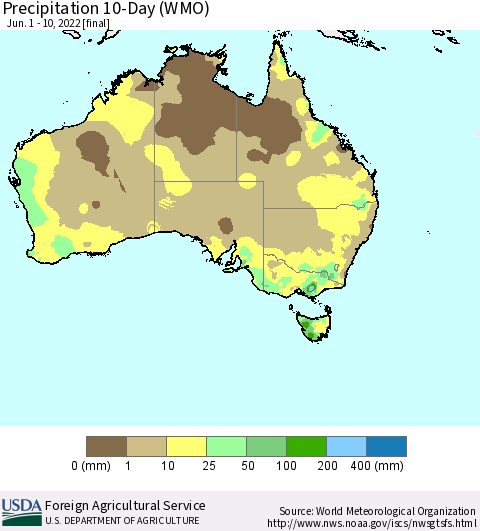 Australia Precipitation 10-Day (WMO) Thematic Map For 6/1/2022 - 6/10/2022