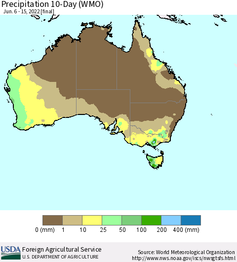 Australia Precipitation 10-Day (WMO) Thematic Map For 6/6/2022 - 6/15/2022
