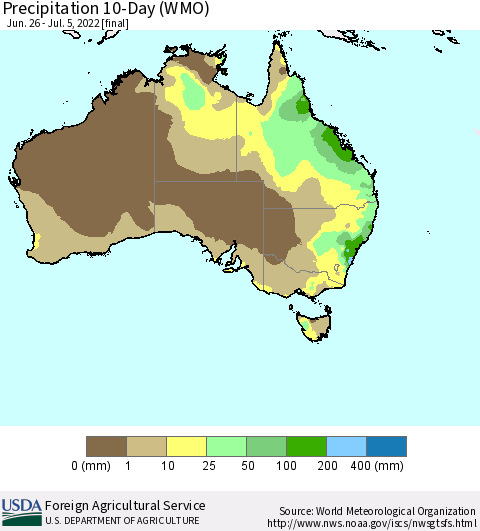Australia Precipitation 10-Day (WMO) Thematic Map For 6/26/2022 - 7/5/2022