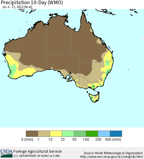 Australia Precipitation 10-Day (WMO) Thematic Map For 7/6/2022 - 7/15/2022