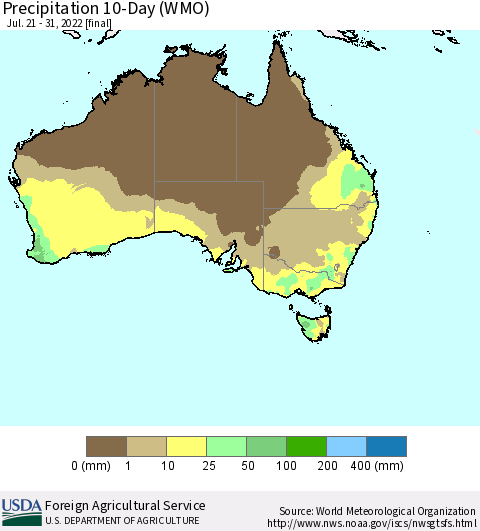 Australia Precipitation 10-Day (WMO) Thematic Map For 7/21/2022 - 7/31/2022