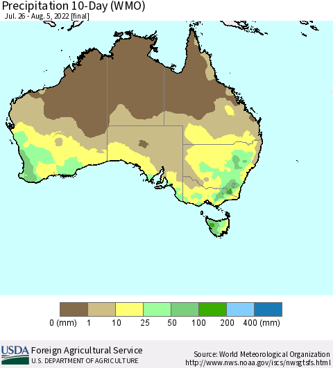 Australia Precipitation 10-Day (WMO) Thematic Map For 7/26/2022 - 8/5/2022