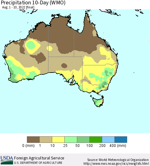 Australia Precipitation 10-Day (WMO) Thematic Map For 8/1/2022 - 8/10/2022