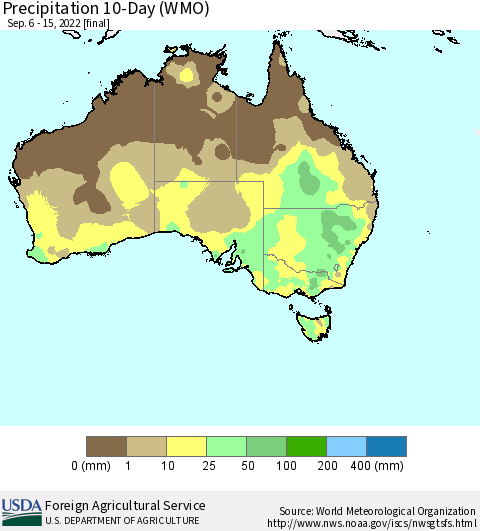 Australia Precipitation 10-Day (WMO) Thematic Map For 9/6/2022 - 9/15/2022