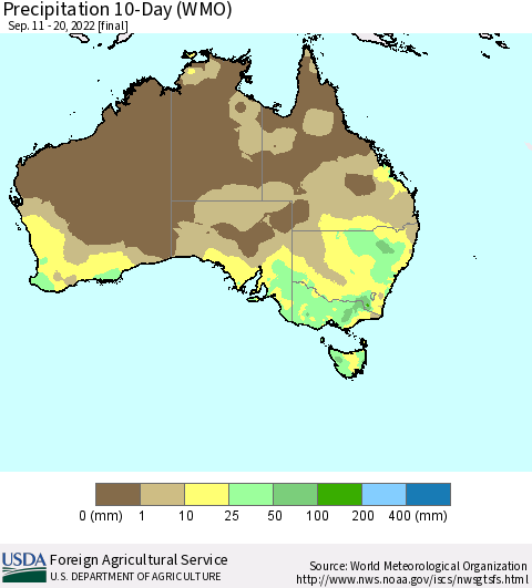 Australia Precipitation 10-Day (WMO) Thematic Map For 9/11/2022 - 9/20/2022