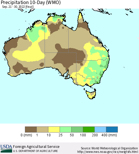 Australia Precipitation 10-Day (WMO) Thematic Map For 9/21/2022 - 9/30/2022