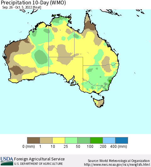 Australia Precipitation 10-Day (WMO) Thematic Map For 9/26/2022 - 10/5/2022