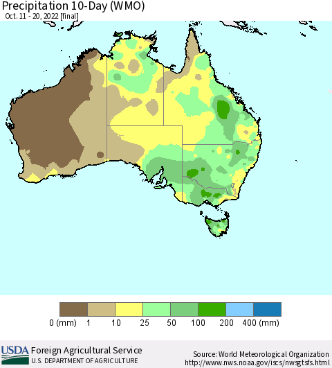 Australia Precipitation 10-Day (WMO) Thematic Map For 10/11/2022 - 10/20/2022