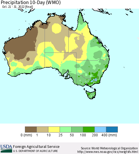 Australia Precipitation 10-Day (WMO) Thematic Map For 10/21/2022 - 10/31/2022
