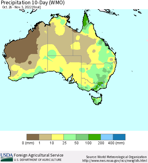 Australia Precipitation 10-Day (WMO) Thematic Map For 10/26/2022 - 11/5/2022