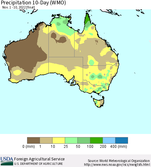 Australia Precipitation 10-Day (WMO) Thematic Map For 11/1/2022 - 11/10/2022