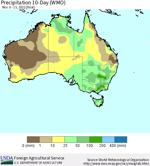 Australia Precipitation 10-Day (WMO) Thematic Map For 11/6/2022 - 11/15/2022