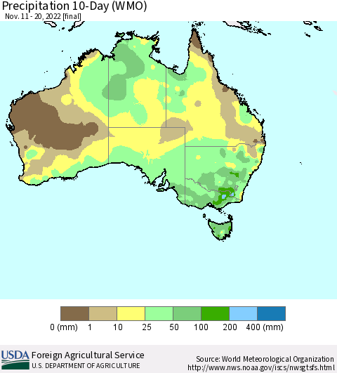 Australia Precipitation 10-Day (WMO) Thematic Map For 11/11/2022 - 11/20/2022