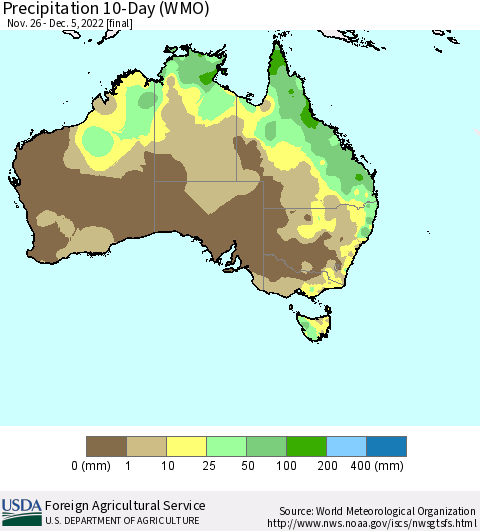 Australia Precipitation 10-Day (WMO) Thematic Map For 11/26/2022 - 12/5/2022