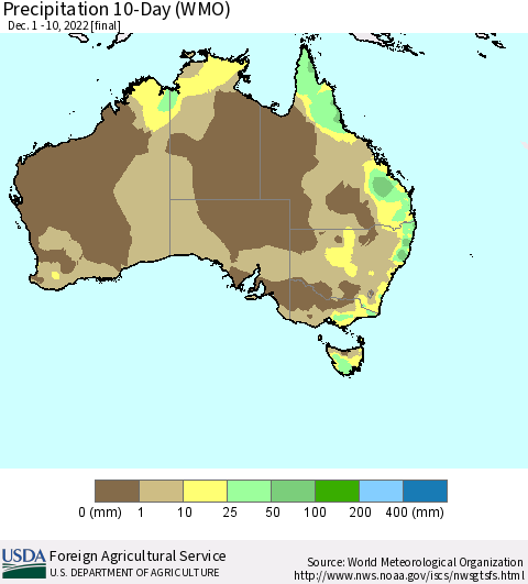 Australia Precipitation 10-Day (WMO) Thematic Map For 12/1/2022 - 12/10/2022