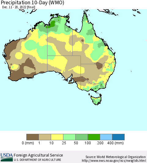 Australia Precipitation 10-Day (WMO) Thematic Map For 12/11/2022 - 12/20/2022