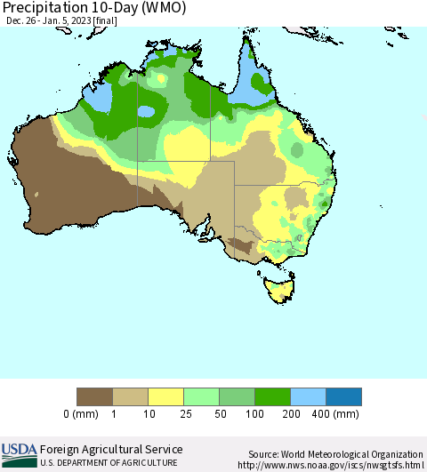 Australia Precipitation 10-Day (WMO) Thematic Map For 12/26/2022 - 1/5/2023