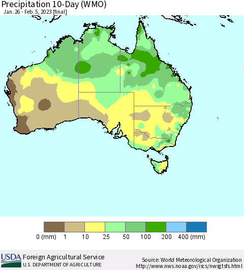Australia Precipitation 10-Day (WMO) Thematic Map For 1/26/2023 - 2/5/2023