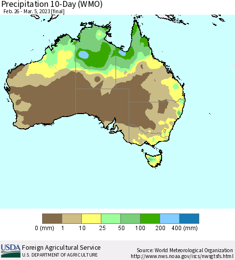 Australia Precipitation 10-Day (WMO) Thematic Map For 2/26/2023 - 3/5/2023