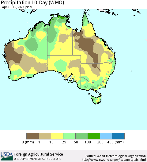 Australia Precipitation 10-Day (WMO) Thematic Map For 4/6/2023 - 4/15/2023