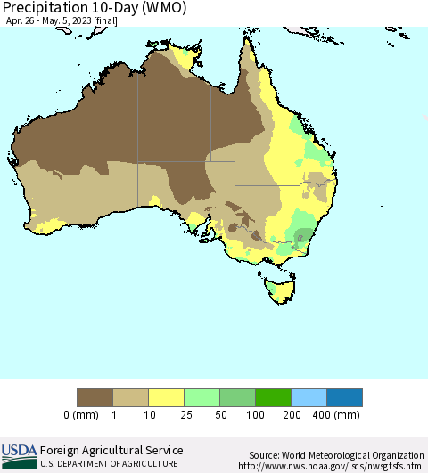 Australia Precipitation 10-Day (WMO) Thematic Map For 4/26/2023 - 5/5/2023