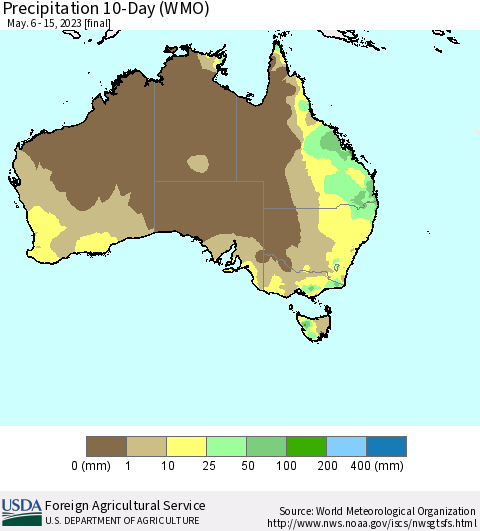 Australia Precipitation 10-Day (WMO) Thematic Map For 5/6/2023 - 5/15/2023