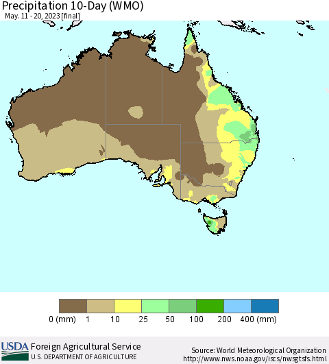 Australia Precipitation 10-Day (WMO) Thematic Map For 5/11/2023 - 5/20/2023