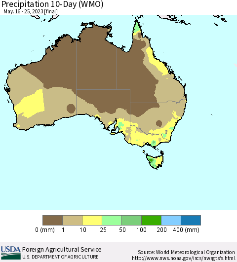 Australia Precipitation 10-Day (WMO) Thematic Map For 5/16/2023 - 5/25/2023