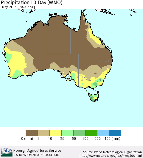 Australia Precipitation 10-Day (WMO) Thematic Map For 5/21/2023 - 5/31/2023