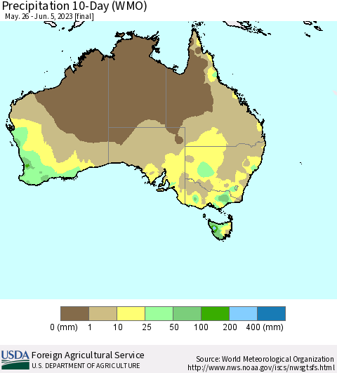 Australia Precipitation 10-Day (WMO) Thematic Map For 5/26/2023 - 6/5/2023