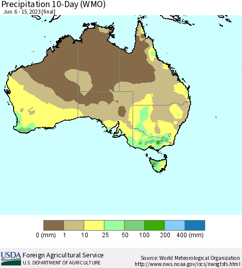 Australia Precipitation 10-Day (WMO) Thematic Map For 6/6/2023 - 6/15/2023