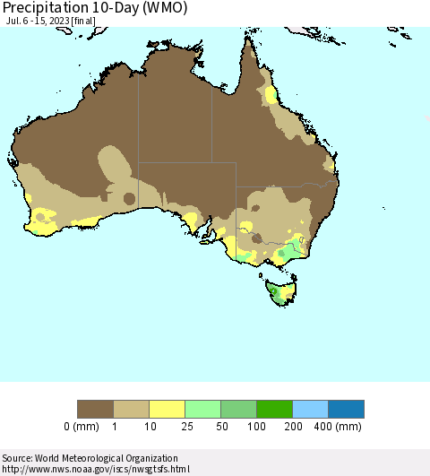 Australia Precipitation 10-Day (WMO) Thematic Map For 7/6/2023 - 7/15/2023
