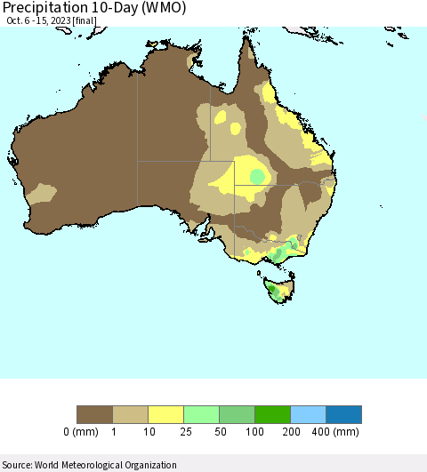 Australia Precipitation 10-Day (WMO) Thematic Map For 10/6/2023 - 10/15/2023