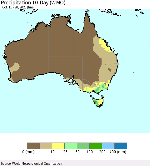 Australia Precipitation 10-Day (WMO) Thematic Map For 10/11/2023 - 10/20/2023