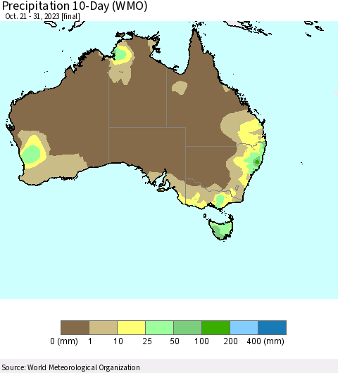 Australia Precipitation 10-Day (WMO) Thematic Map For 10/21/2023 - 10/31/2023