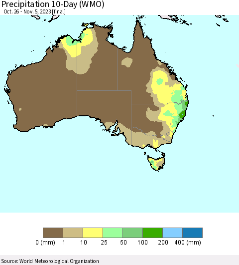 Australia Precipitation 10-Day (WMO) Thematic Map For 10/26/2023 - 11/5/2023