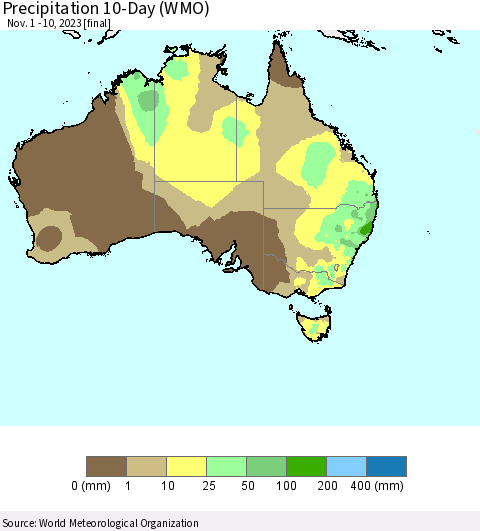 Australia Precipitation 10-Day (WMO) Thematic Map For 11/1/2023 - 11/10/2023