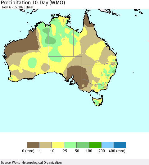 Australia Precipitation 10-Day (WMO) Thematic Map For 11/6/2023 - 11/15/2023